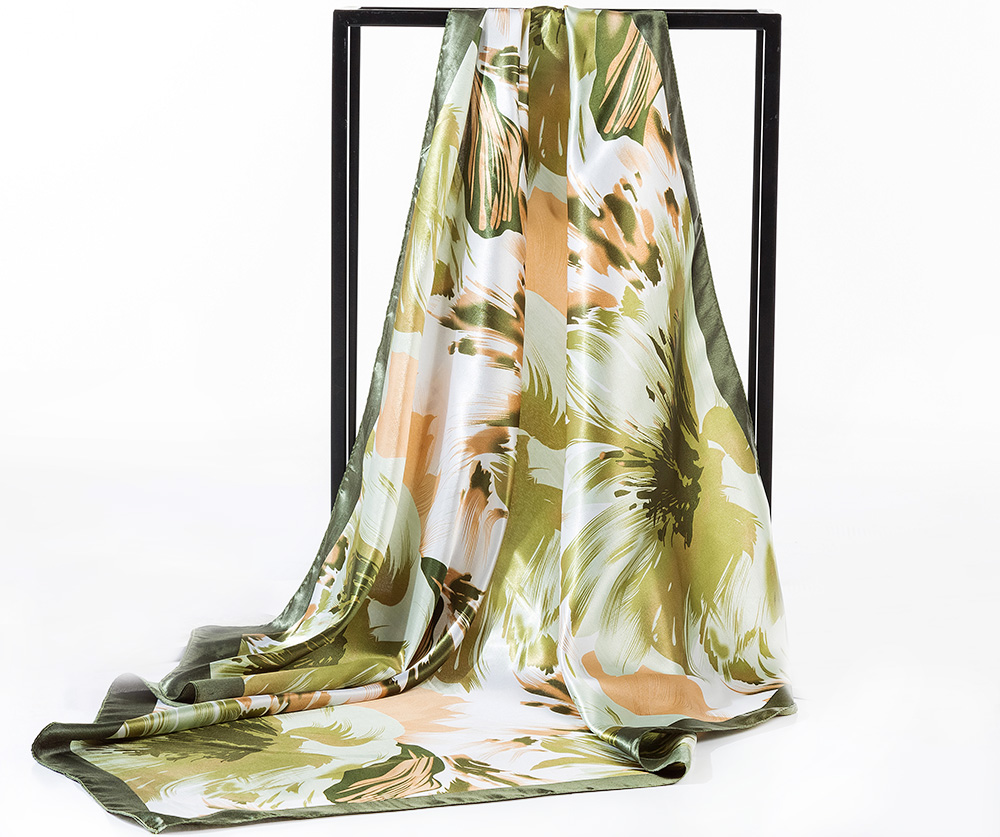 Atraktivní velký šátek - květinový zelený