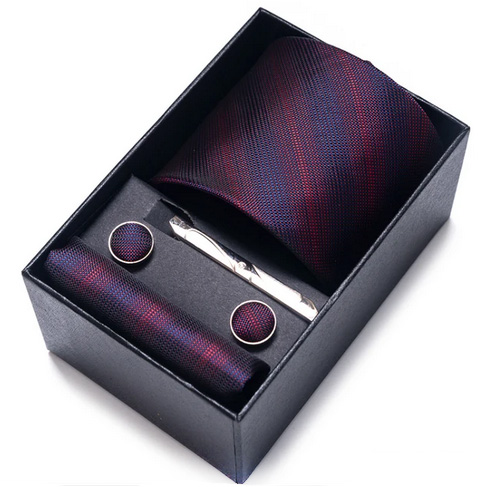 Atraktivní dárkový kravatový set - vínovo-modrý