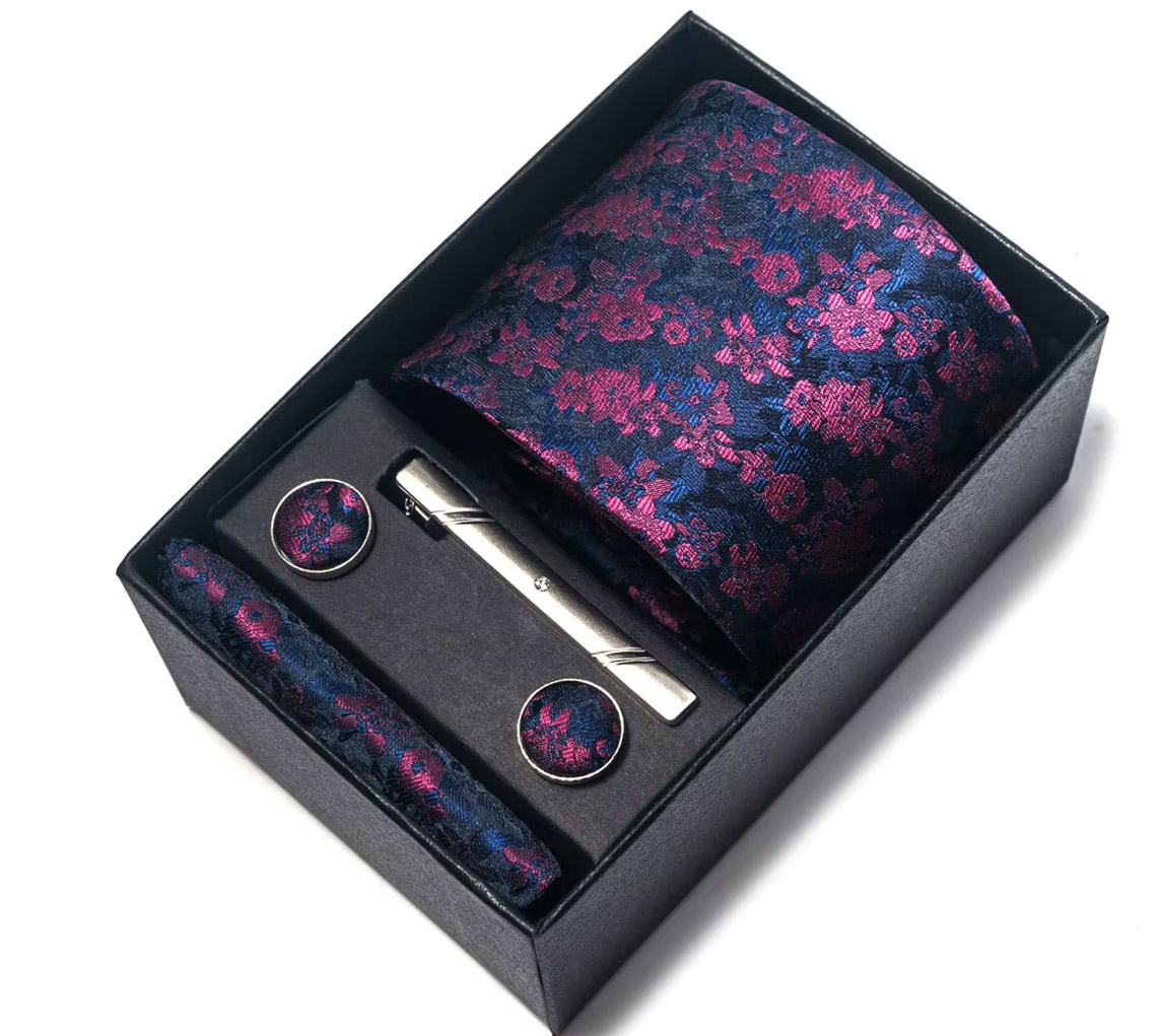 Atraktivní dárkový kravatový set - elegantní modro-růžový