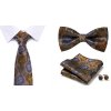 kravatovy set hnedy zlaty elegantni kravata motylek manzety