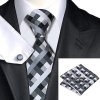 902(4) kravatovy set kostkovany sedy 100 hedvabi