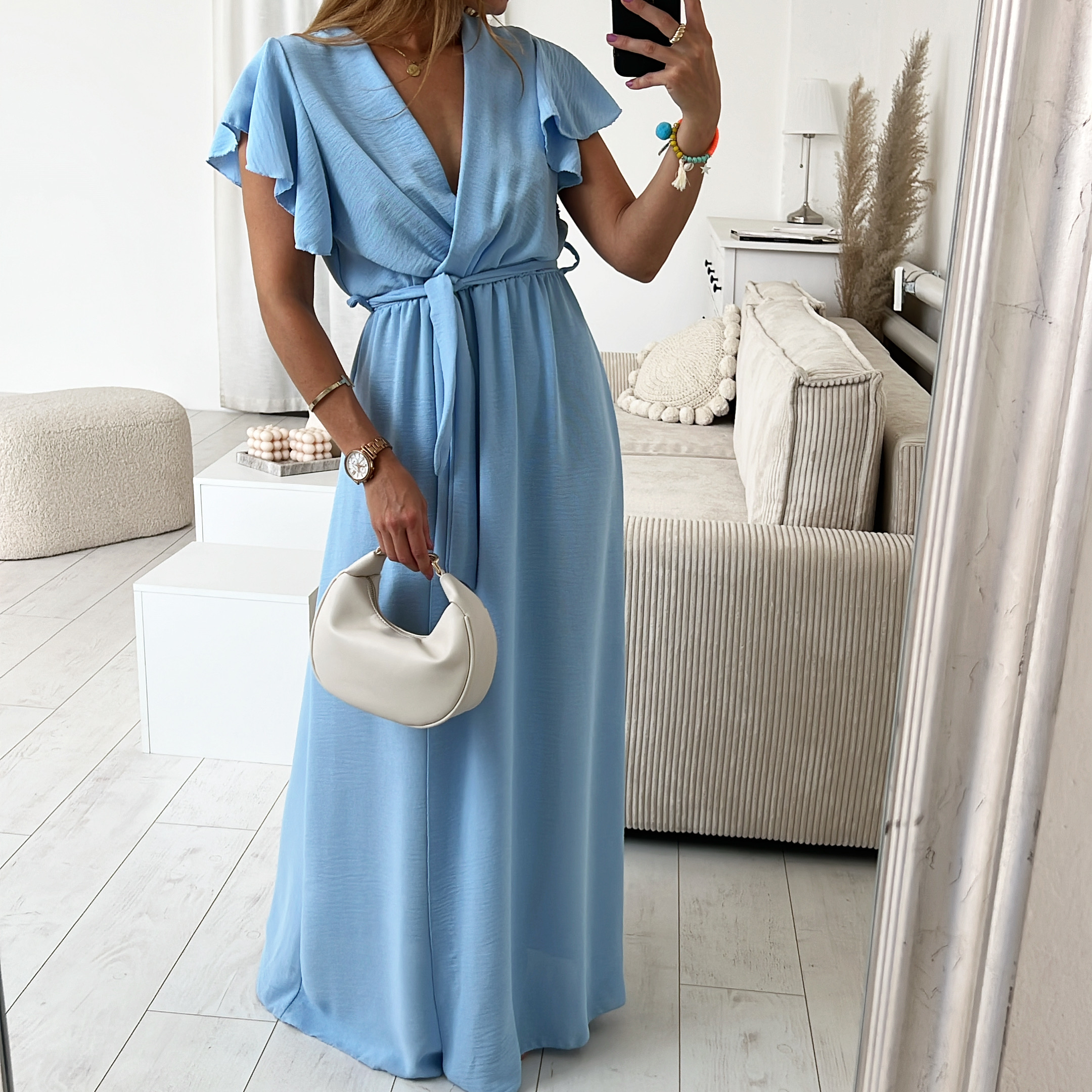 Dlouhé šaty s rozparkem Caroline Barva: Modrá