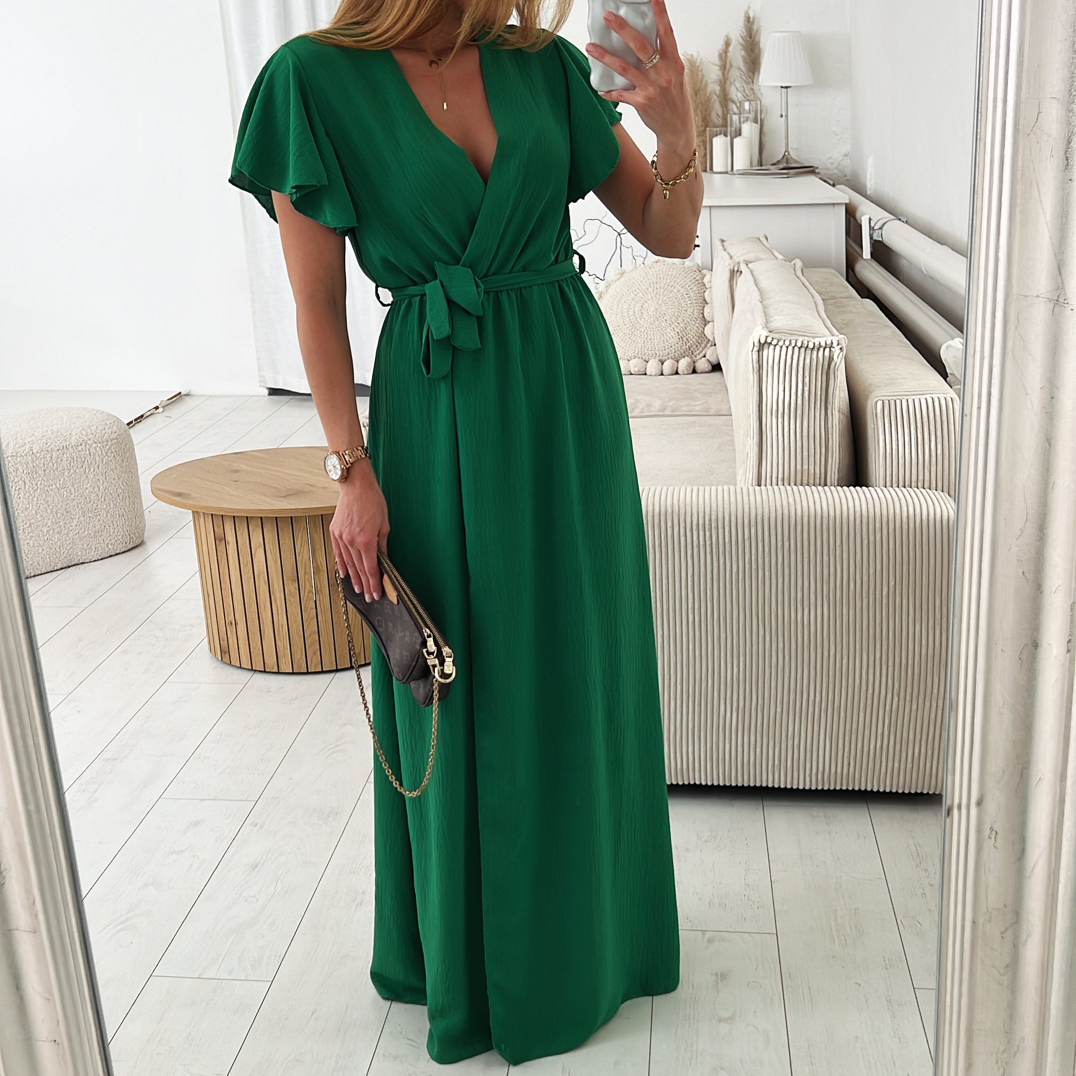 Dlouhé šaty s rozparkem Caroline Barva: Tmavě zelená