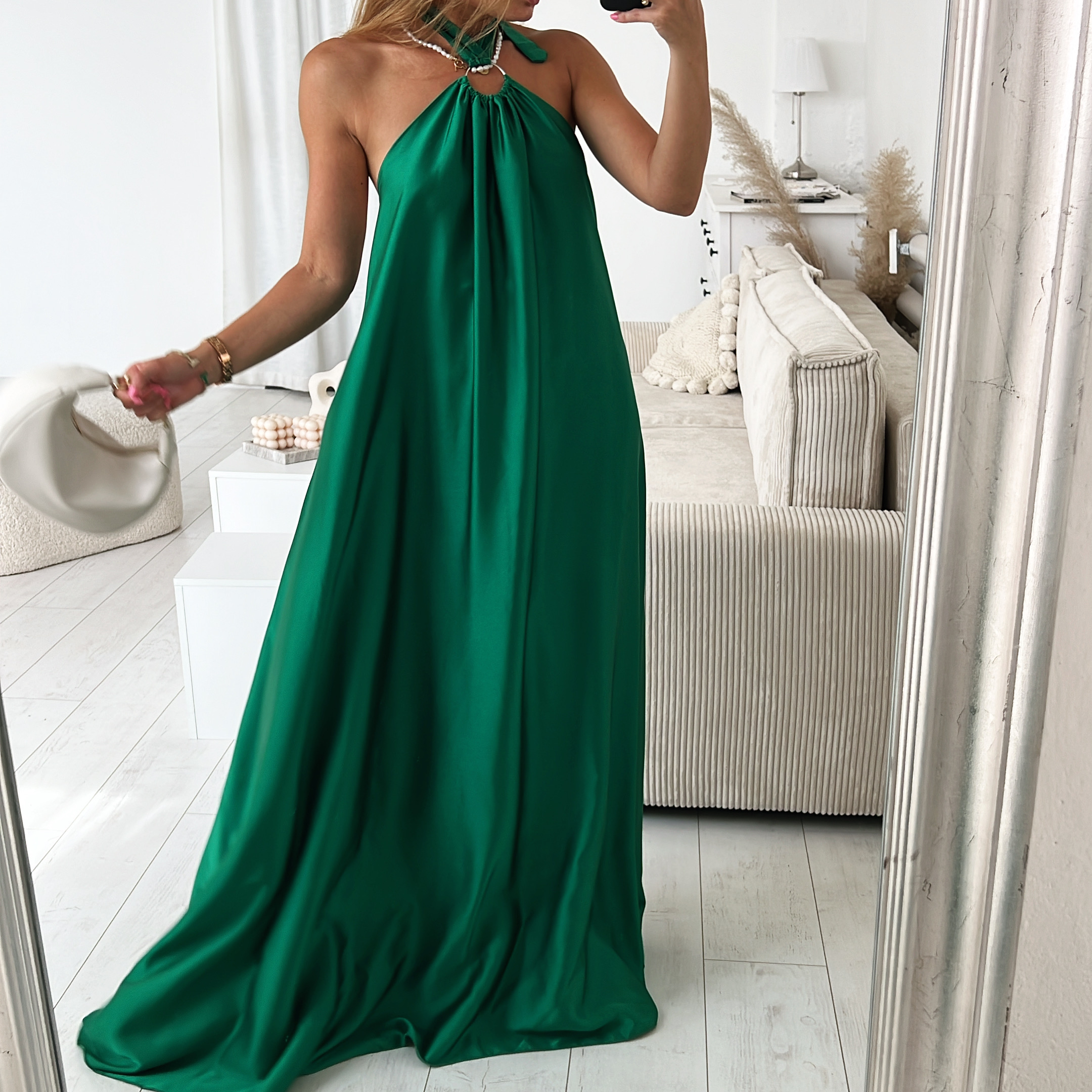 Dlouhé saténové šaty Wide Barva: Zelená