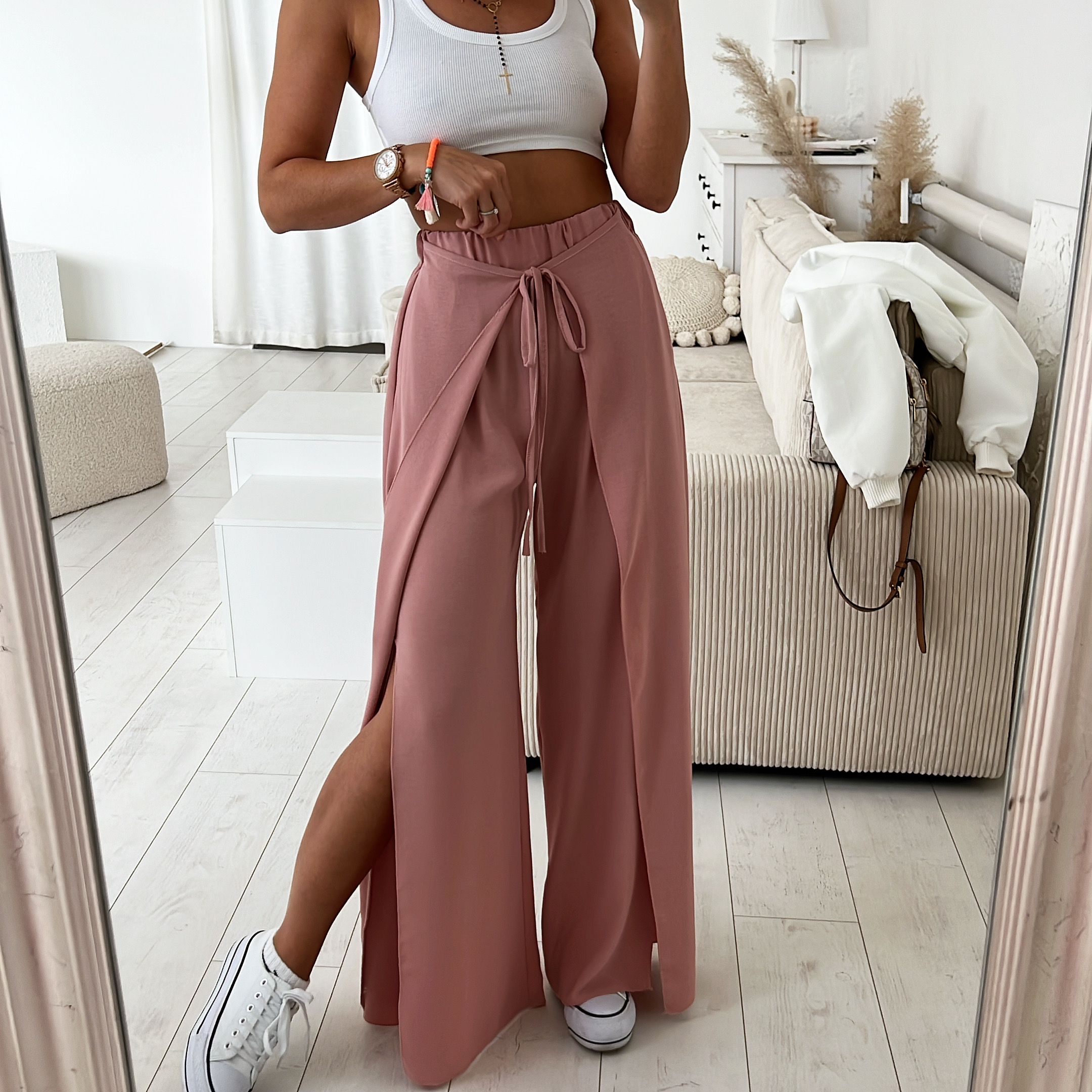Elegantní kalhoty s rozparky Cove Barva: Růžová