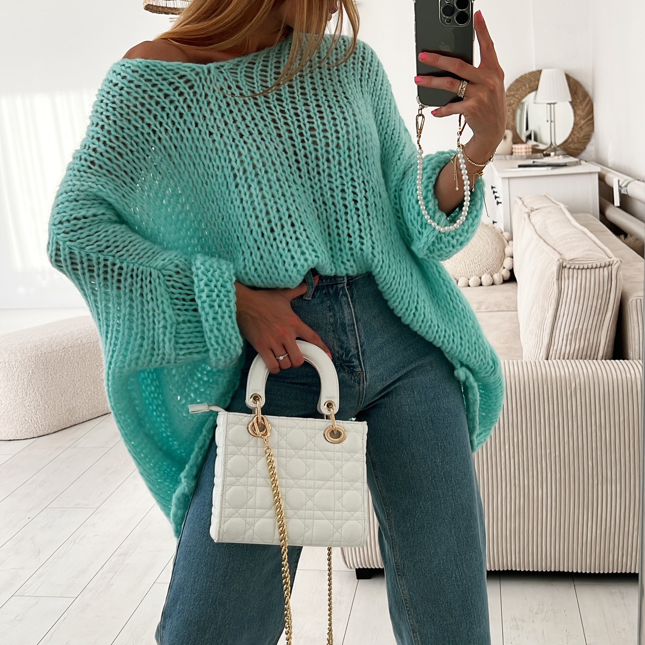 Příjemný oversize svetr Tous Barva: tyrkysová