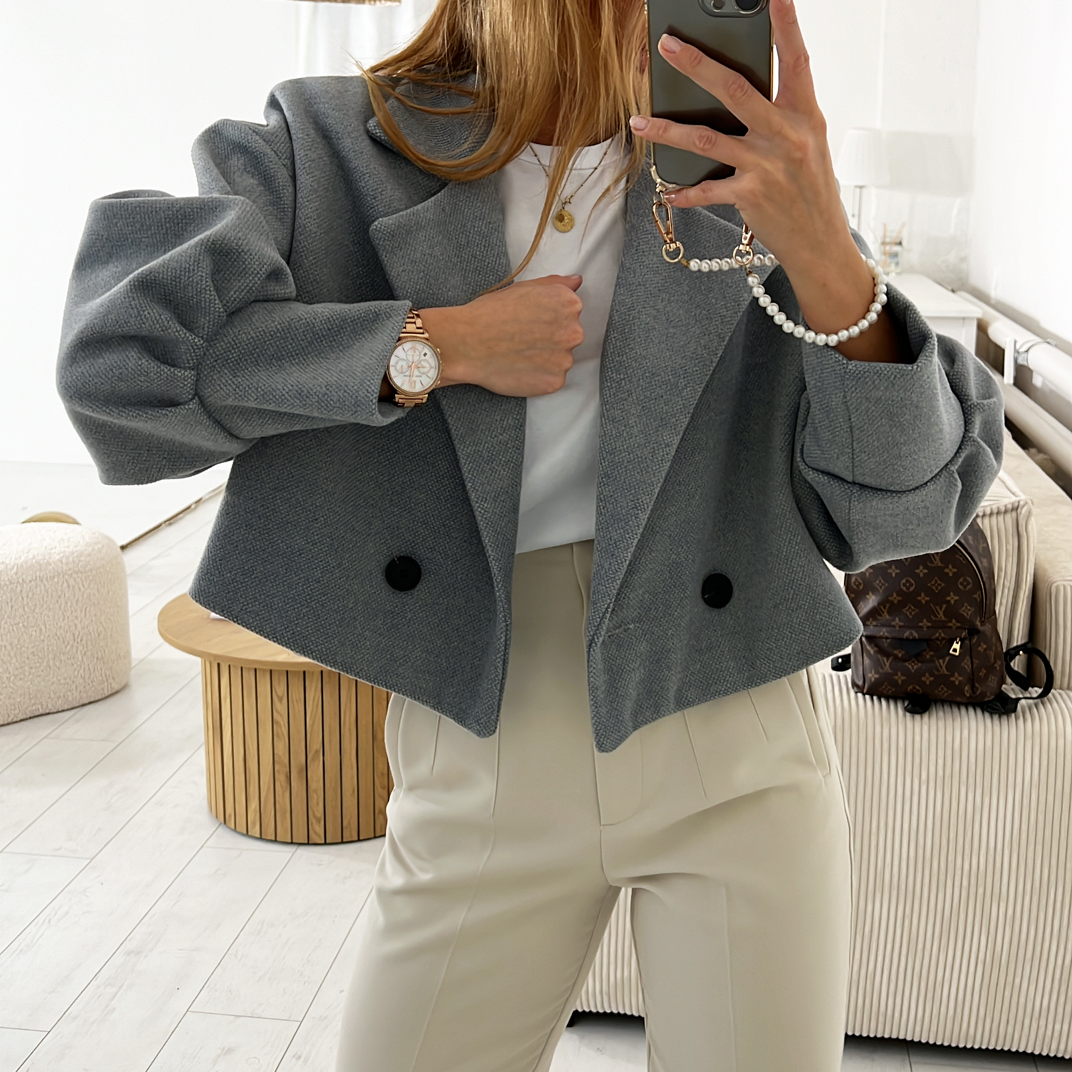 Krátký, flaušový kabátek Soye Barva: šedá