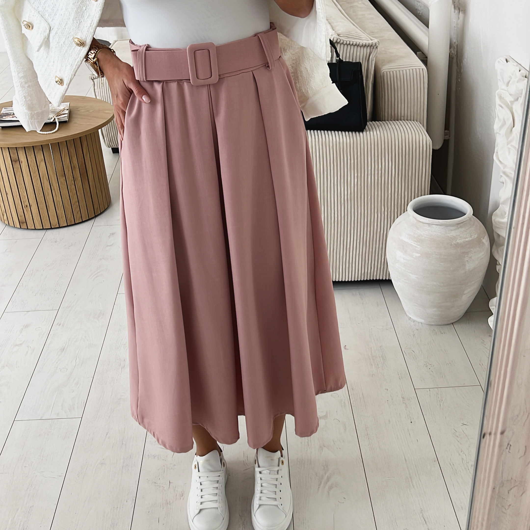 Midi sukně s páskem Astrid Barva: Růžová