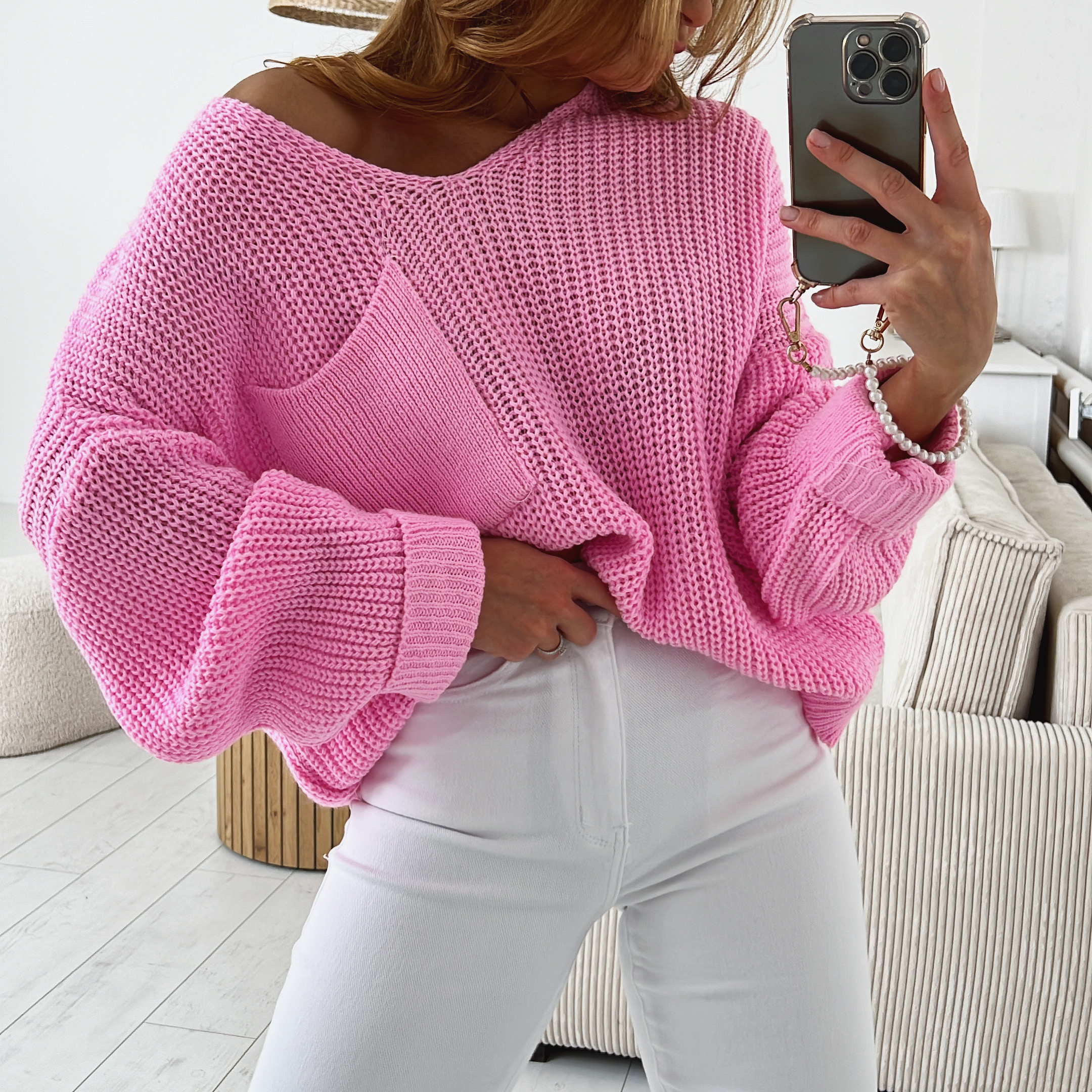 Oversize svetr s kapsou Chiara Barva: baby pink