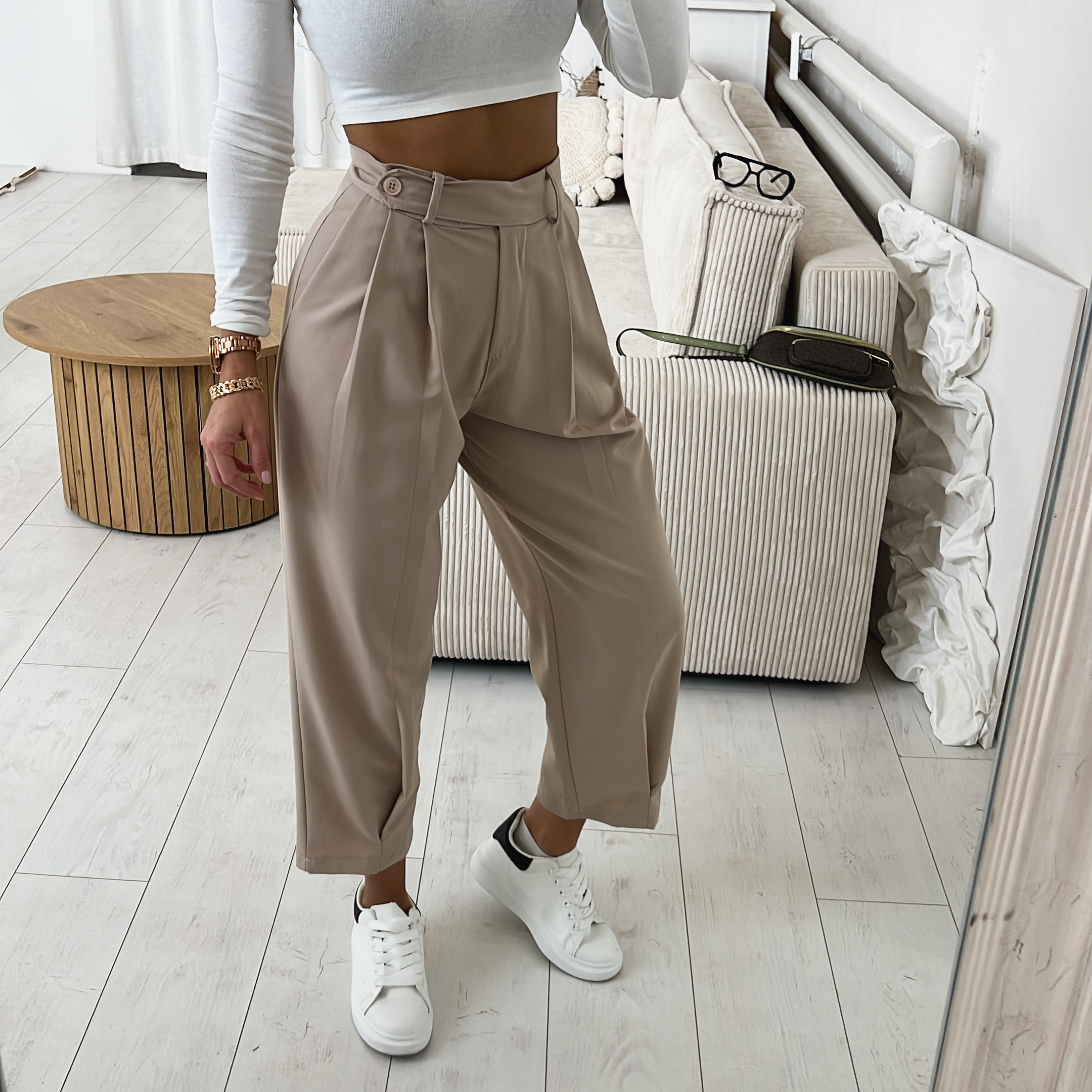 Elegantní kalhoty Ayla Barva: béžová, Velikost: M