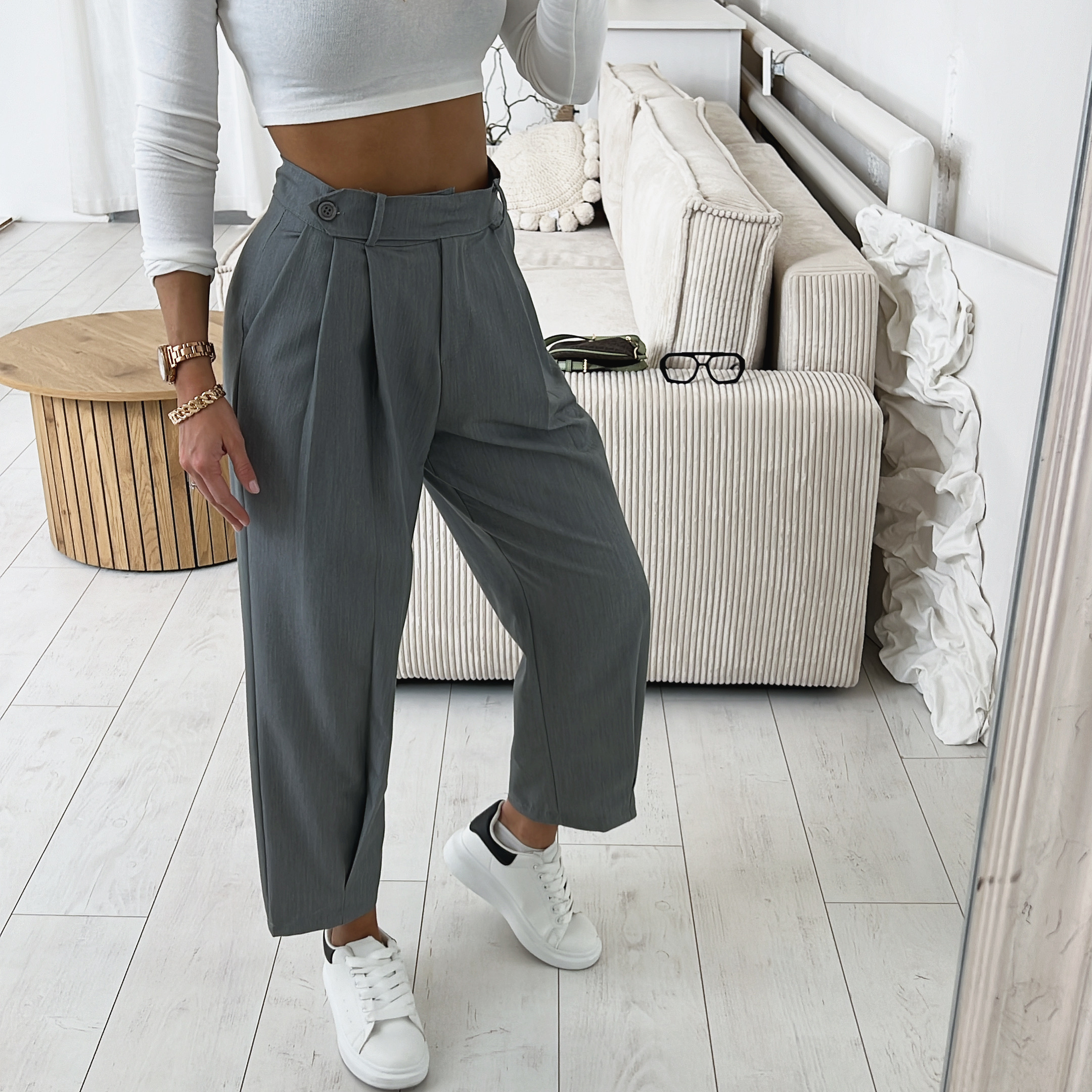 Elegantní kalhoty Ayla Barva: šedá, Velikost: L