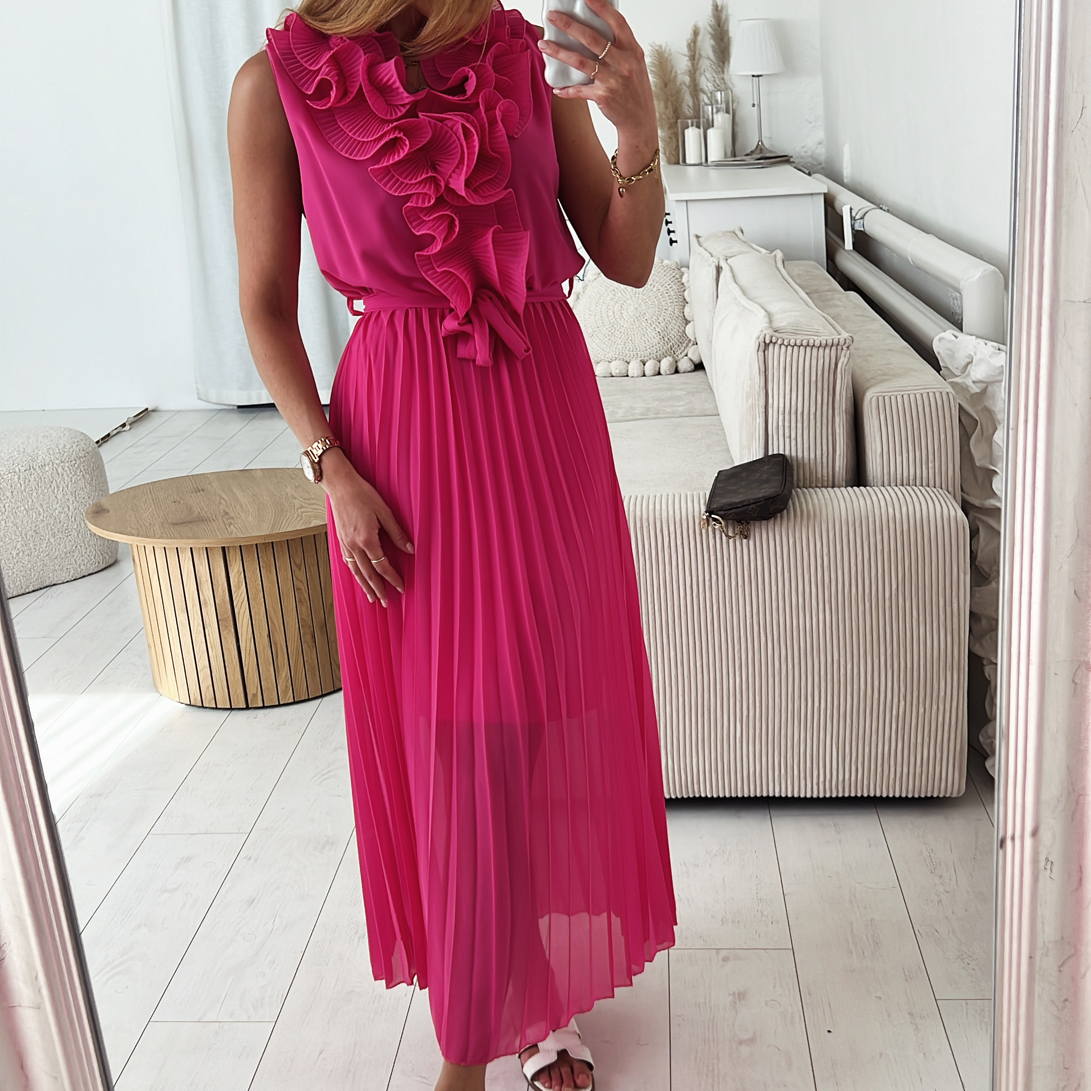 Plisované, midi šaty s volánky Mirella Barva: Růžová