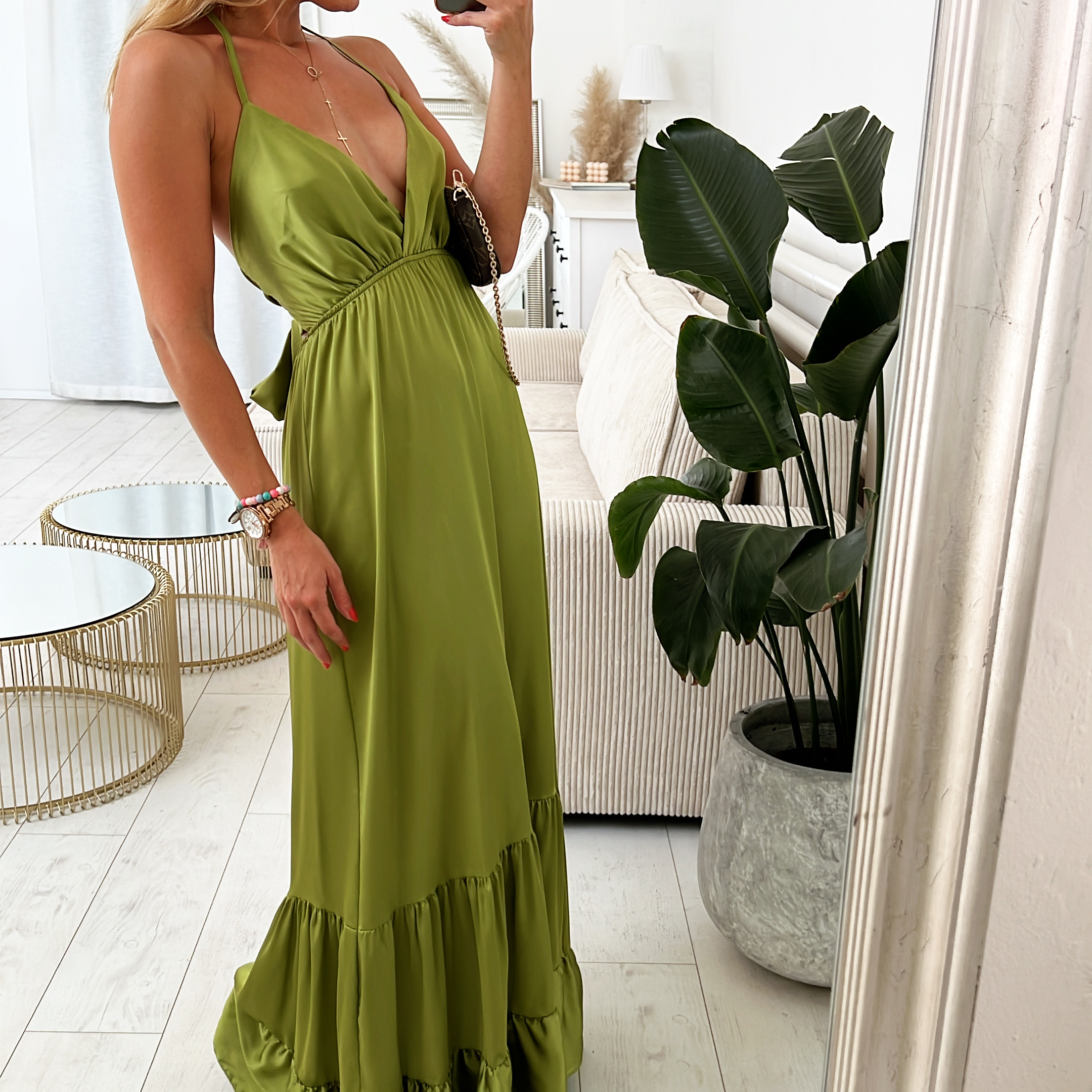 Saténové maxi šaty Leila Barva: Zelená