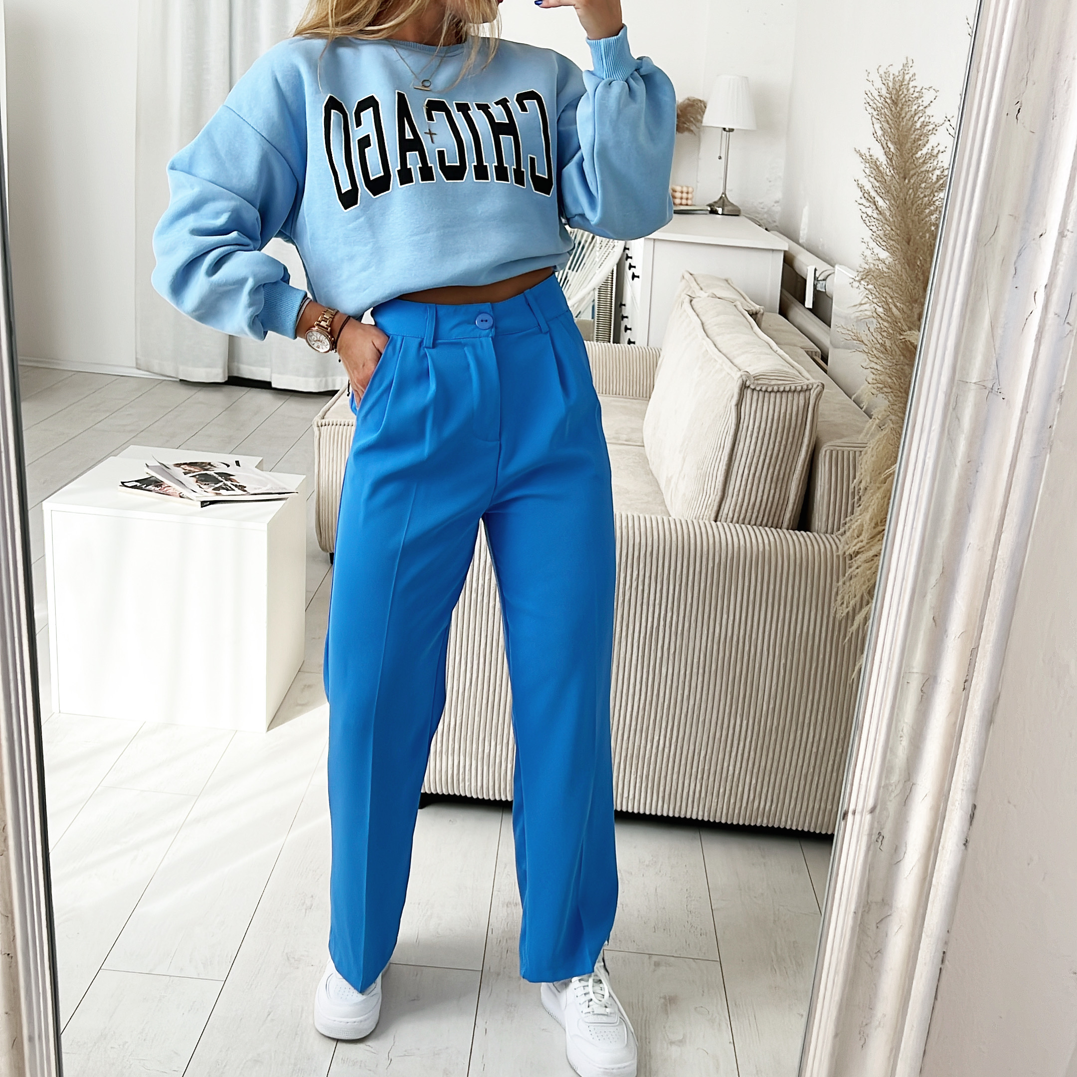Elegantní široké kalhoty Marina Barva: Modrá, Velikost: S