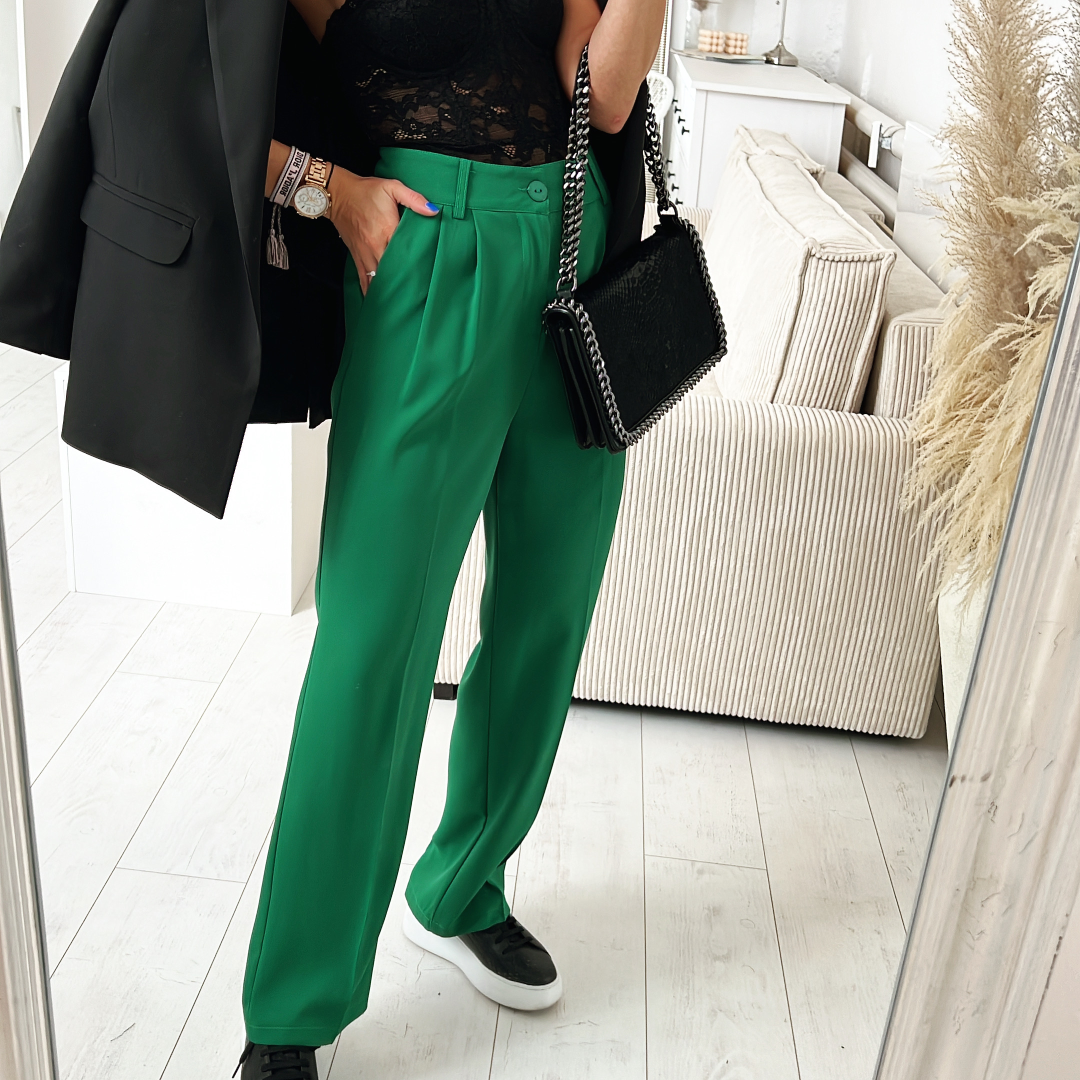 Elegantní široké kalhoty Marina Barva: Zelená, Velikost: L