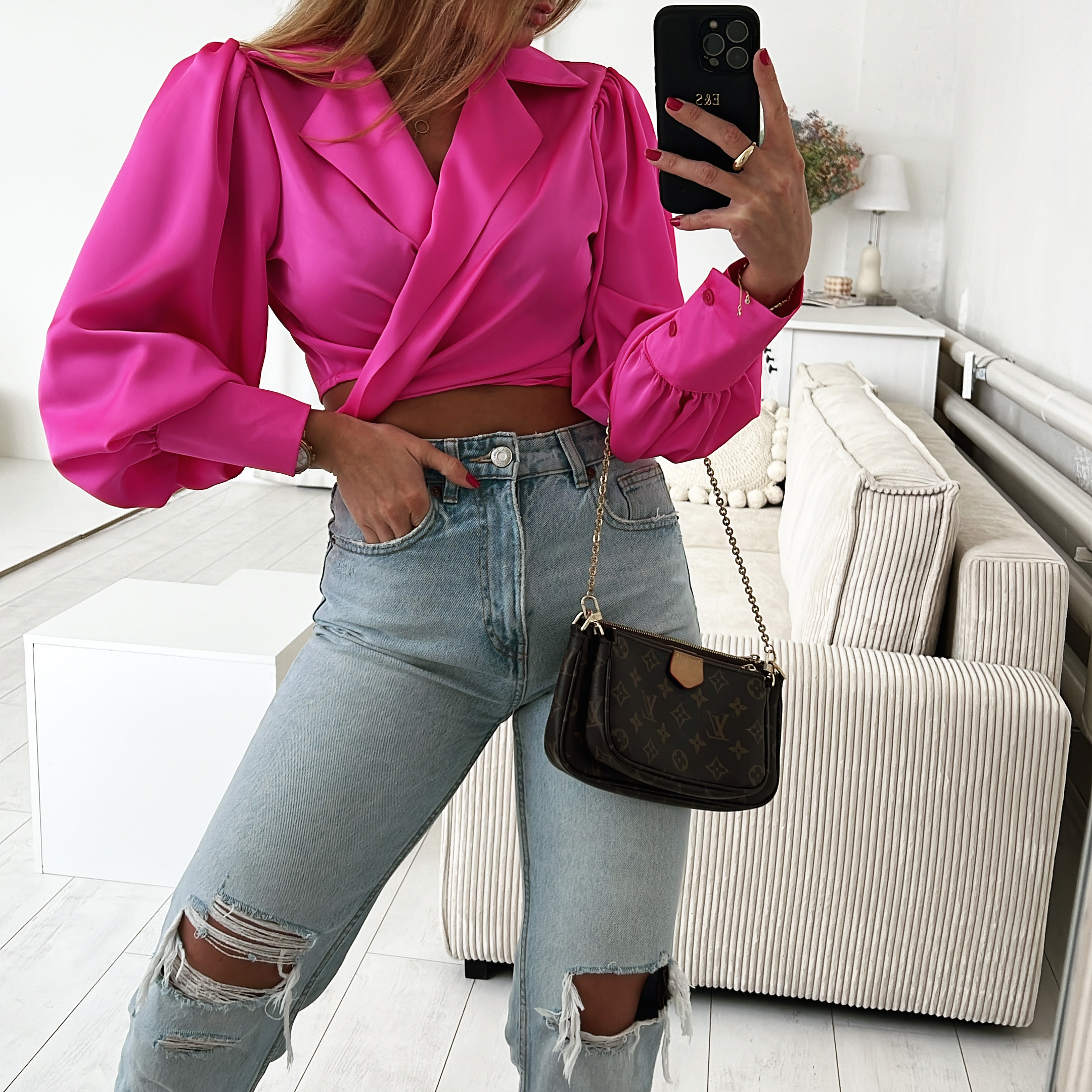 Saténový crop top Aston Barva: Růžová