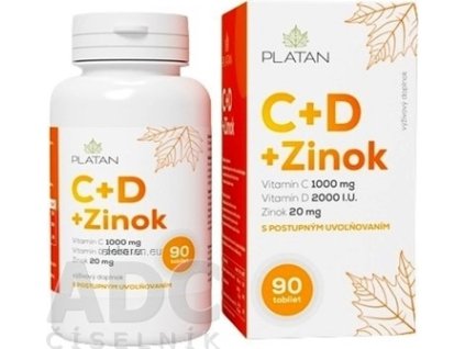 PLATAN Vitamín C + D + Zinok - 1x90 ks