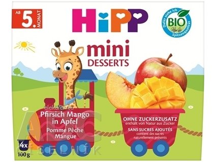 HiPP BIO 100% Ovocie Jablká s broskyňami - ovocný príkrm-dezert (od ukonč. 4./6. mesiaca) 4x100 g (400 g)