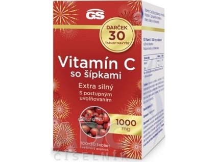 GS Vitamín C 1000 mg so šípkami Darček - tbl (inov.2025) 100+30 navyše (130 ks)