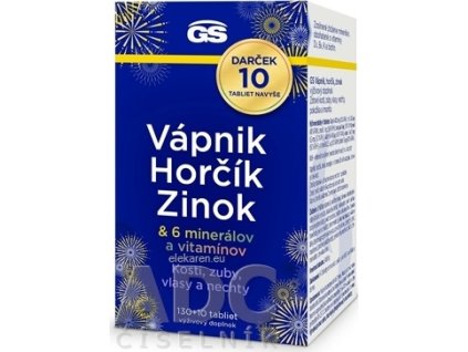 GS Vápnik Horčík Zinok Darček - tbl (+ 6 minerálov a vitamínov) 130+10 navyše (140 ks)