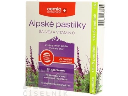 Cemio Alpské pastilky ŠALVIA A VITAMÍN C - 1x20 ks