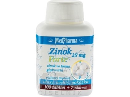 MedPharma ZINOK 25 mg Forte - tbl (zinok vo forme glukonátu) 100+7 zadarmo (107 ks)