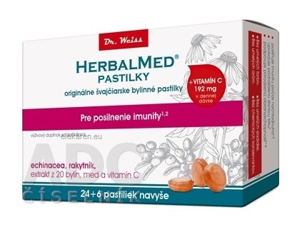 HERBALMED PASTILKY pre posilnenie imunity - Dr.W. - (echinacea, rakytník, 20 bylín, vit.C) pastilky 24+6 navyše (30 ks)