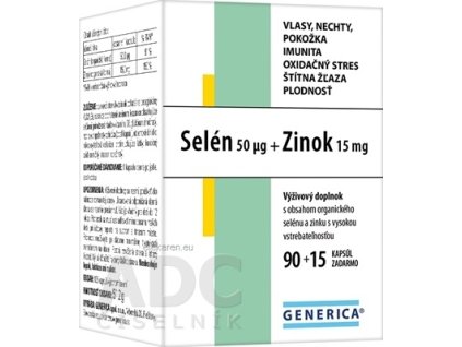 GENERICA Selén 50 μg + Zinok 15 mg - cps 90 + 15 zadarmo (105 ks)