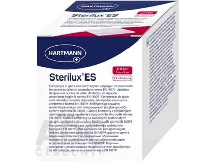 STERILUX ES kompres sterilný - so založenými okrajmi 17 vlákien 8 vrstiev (5x5 cm) 25x2 (50 ks)