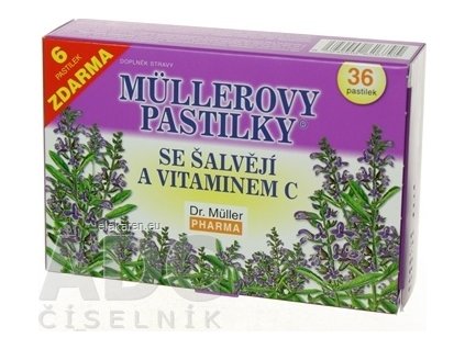 MÜLLEROVE PASTILKY SO ŠALVIOU A VIT. C - (pri nachladení) 30+6 zadarmo (36 ks)