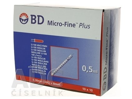 BD MICRO FINE PLUS inzulínové striekačky - s ihlou U-100, 30G/0,5ml 10x10 ks (100 ks)