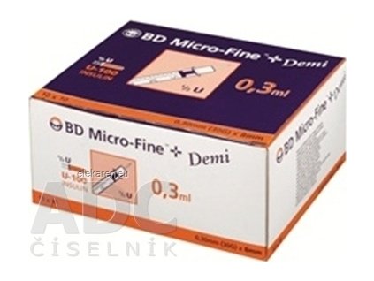 BD MICRO FINE + DEMI INZULIN.STRIEKAČKA U-100 - s integrovanou ihlou 30G, objem 0,3 ml, 10x10 ks (100 ks)