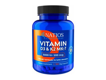 Natios Vitamin D3 + K2 (MenaQ7 MK-7), 5000 IU + 200 mcg,