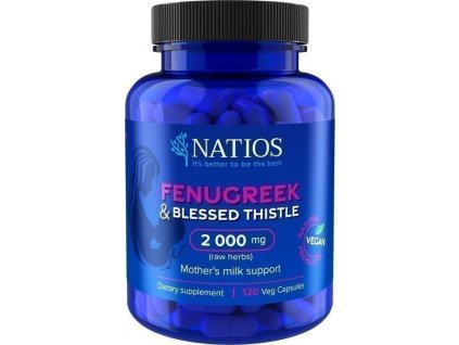 NATIOS Fenugreek & Blessed Thistle Extract, Pískavica & Benedikt, 2000 mg, 120 veg. kapsúl