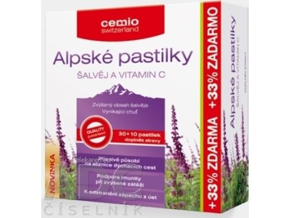 Cemio Alpské pastilky ŠALVIA A VITAMÍN C - pastilky 30+10 (33% zadarmo) (40 ks)
