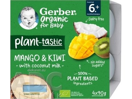 Gerber Organic Rastlinný dezert Mango a kiwi - 4x90 g