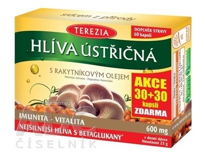 TEREZIA HLIVA USTRICOVITÁ S RAKYTNÍKOVÝM OLEJOM - AKCIA cps 30+30 zadarmo (60 ks)