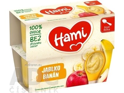 Hami ovocný príkrm 100% ovocie Jablko a banán - prvá lyžička (od ukonč. 4. mesiaca) 4x100 g (400 g)
