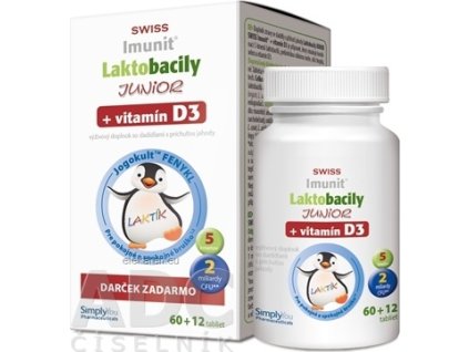 Laktobacily JUNIOR SWISS Imunit + vitamín D3 - tbl 60+12 zadarmo (72 ks)