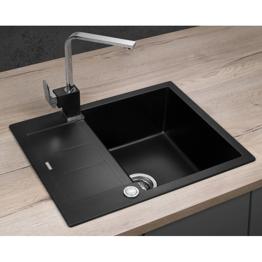 CONCEPT Granitový dřez s odkapem DG05C45bc Cubis ČERNÝ