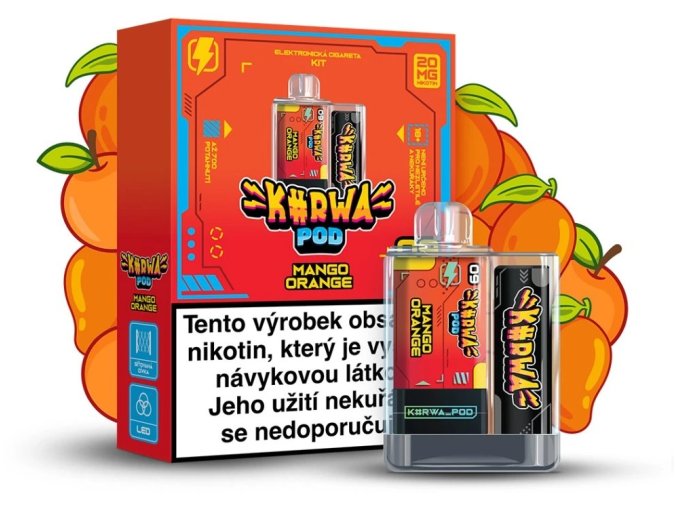 e cigareta kurwa pod kit cartridge mango orange 20mg 500mah