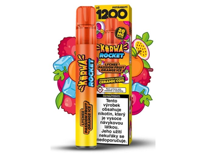 jednorazova e cigareta kurwa rocket lychee passion fruit orange ice 20mg