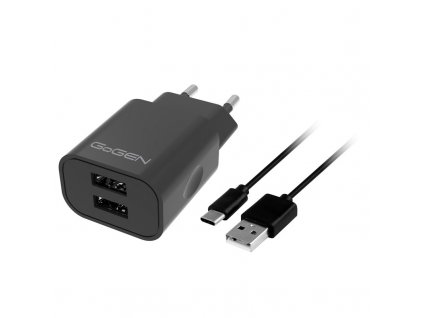 Nabíječka do sítě GoGEN ACH 205 C, 2x USB 2A + USB-C kabel 1m - bílá