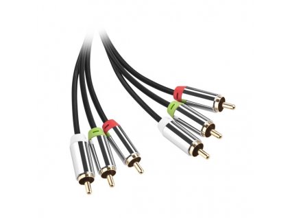 Kabel GoGEN 3x Cinch / 3x Cinch, 2m, pozlacené konektory - černý