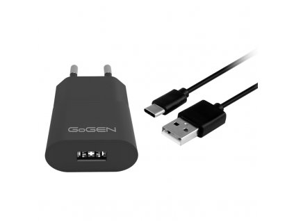 Nabíječka do sítě GoGEN ACH 103 CC,1x USB 1A + USB-C kabel 1m - černá