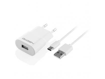Nabíječka do sítě GoGEN ACH 103 CC,1x USB 1A + USB-C kabel 1m - bílá