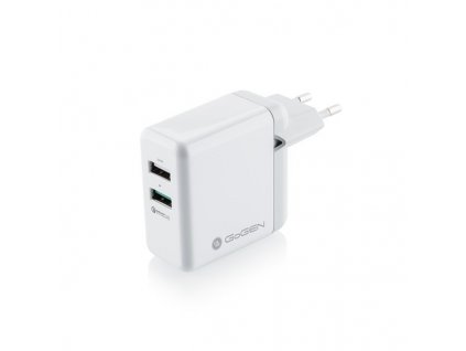 Nabíječka do sítě GoGEN ACHQ 203, 2x USB, 2,4A s funkcí rychlonabíjení QC 3.0 - bílá