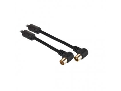 Koaxiální kabel GoGEN 1,2m, pozlacený, opletený, feritový filtr, 90° úhlový konektor - černý