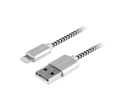 Kabel GoGEN USB / lightning, 1m, opletený - stříbrný