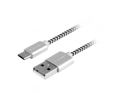 Kabel GoGEN USB / micro USB, 3m, opletený - stříbrný